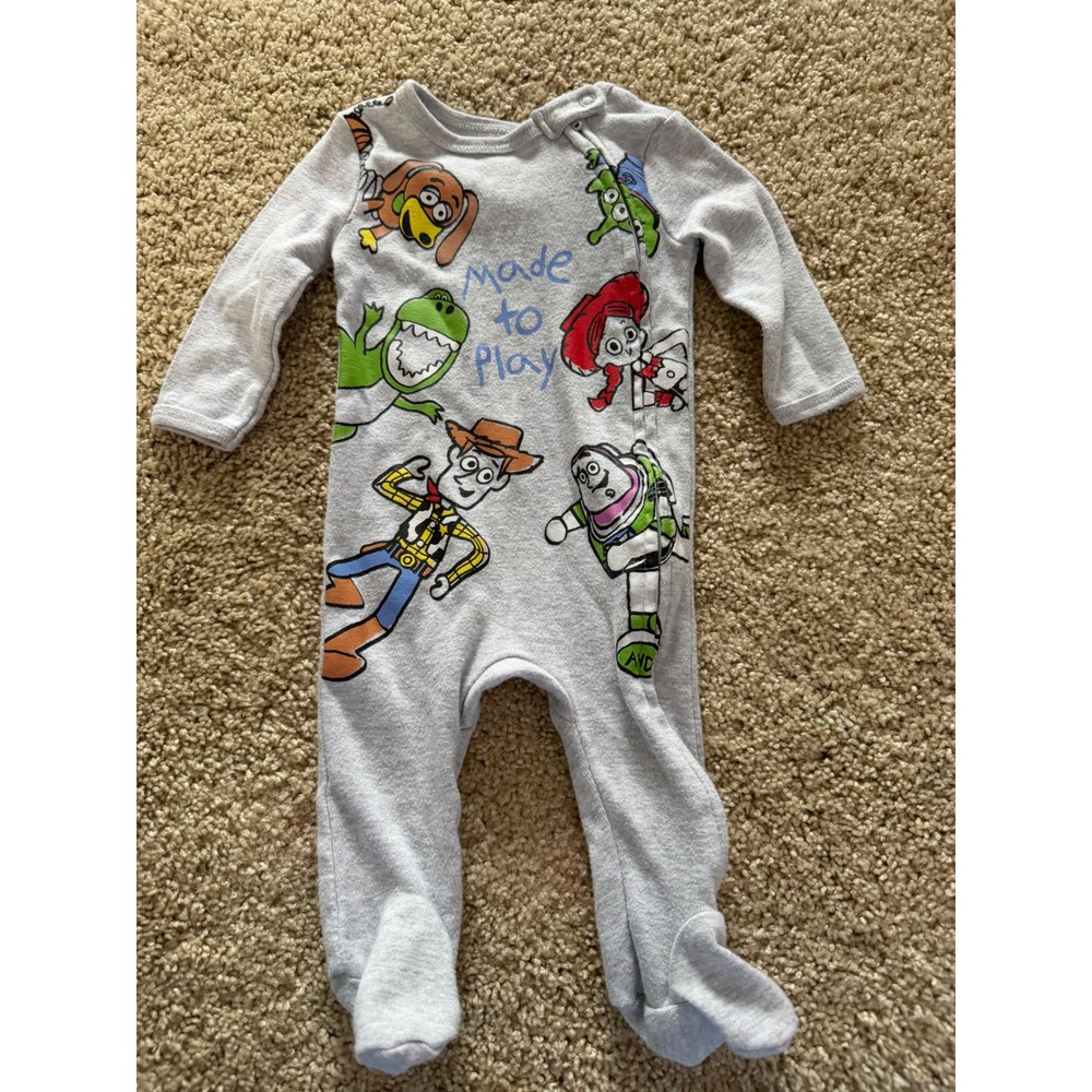 Disney Baby Toy Story Made to Play Gray Footed Sleeper Pajamas 0-3M Zip Up